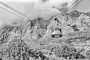 Viiew of the Table Mountain Cableway. Monochrome