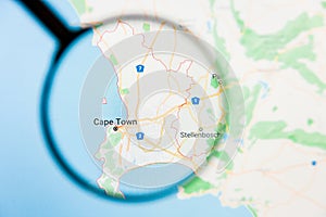 Cape Town, South Africa city visualization illustrative concept on display screen through magnifying glass