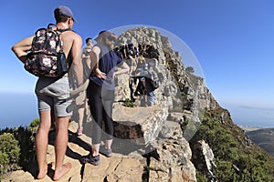 Overcrowding and overtourism on Lion`s Head mountain in Cape Town