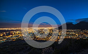 Cape Town, South Africa at night, view from Signal Hill