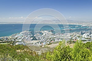 Cape Town and Table Bay, view of harbor from Table Mountain, South Africa photo