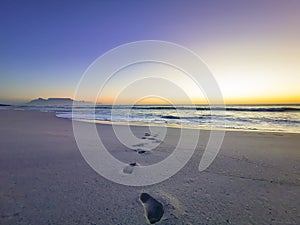 Cape Town Table Mountain sunset on at beach