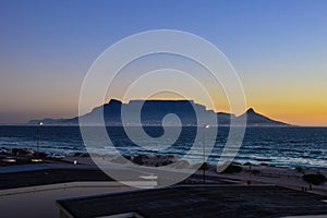 Cape town and table mountain sunset at Bloubergstrand