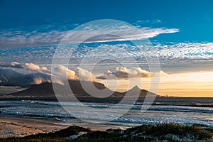 Cape Town view from Bloubergstrand during sunset, South Africa