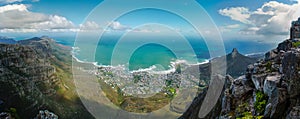 Cape Town view from table mountain. Panorama to the Atlantic Ocean