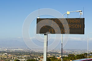 Cape Town water shortage crisis sign, `Use less than 50L per person per day`