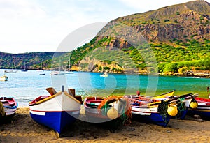 Cape Verde Cove Beach, Santiago Island, Colorful Fishing Boats at Tarrafal