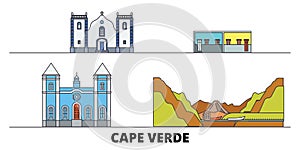 Cape Verde flat landmarks vector illustration. Cape Verde line city with famous travel sights, skyline, design.