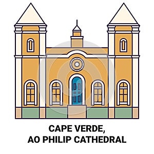 Cape Verde,Sao Philip Cathedral travel landmark vector illustration