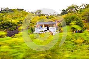 Cape Verde, Small House, Volcanic and Fertile Landscape, Mountains Scenery, Santiago Island