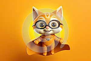 Caped Crusader Cat: A 3D-Generated Kitty\'s Dream Realized on Orange Gradient Background
