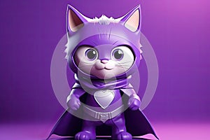 Caped Crusader Cat: A 3D-Generated Kitty\'s Dream Realized on Violett Gradient Background