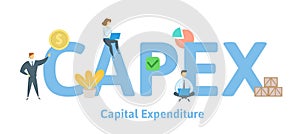 CAPEX, Capital Expenditure. Concept with keywords, letters and icons. Flat vector illustration. Isolated on white