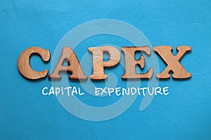 Capex Capital Expenditure, text words typography written on blue background, life and business motivational inspirational