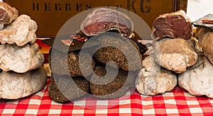 Capicolo, also known as capocollo, coppa, gabagool, capicollo displayed at a market on a street market in Provence