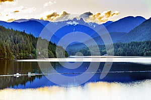 Capilano Reservoir Lake Snowy Two Lions Mountains Vancouver Brit