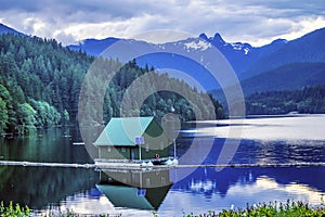 Capilano Reservoir Lake Snowy Two Lions Mountains Vancouver Brit