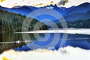 Capilano Reservoir Lake Snowy Two Lions Mountains Vancouver Brit