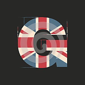 Capital 3d letter G with UK flag texture isolated on black background. Vector illustration. Element for design. Kids alphabet