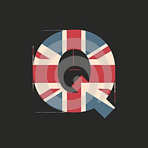 Capital 3d letter Q with UK flag texture isolated on black background. Vector illustration. Element for design. Kids alphabet