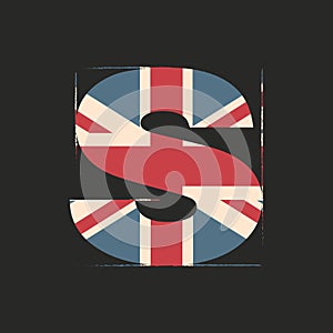 Capital 3d letter S with UK flag texture isolated on black background. Vector illustration. Element for design. Kids alphabet