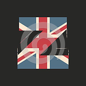 Capital 3d letter Z with UK flag texture isolated on black background. Vector illustration. Element for design. Kids alphabet