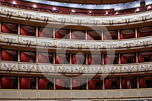 Capital of Austria Vienna, architectural and decoration elements of state opera house in central part of city