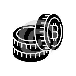 Capital in bitcoins black icon concept. Capital in bitcoins flat vector symbol, sign, illustration.