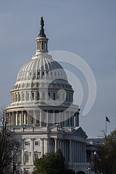 Capital Building in Washington DC. US Capitol over blue sky. USA Capitol dome. Congress in Washington.
