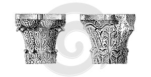 Capital from a church in Deir Seta and ancient Syrian capital | Antique Architectural Illustrations photo