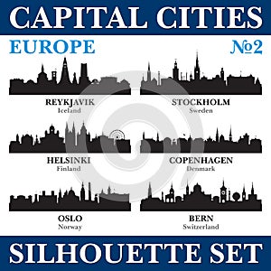 Capital cities silhouette set. Europe. Part 2