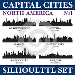 Capital cities silhouette set. North America. Part 1