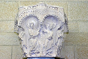 Capital from the Crusader church in the Church of St Joseph in Nazareth, Israel