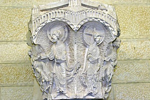 Capital from the Crusader church in the Church of St Joseph in Nazareth, Israel