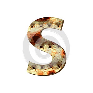 Capital English letter S with matza texture. Font for Passover. Vector illustration on isolated background.
