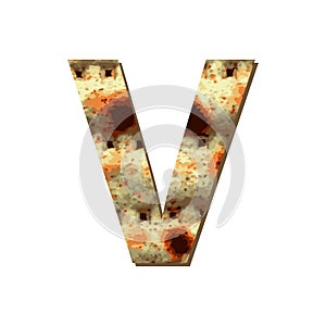 Capital English letter V with matza texture. Font for Passover. Vector illustration on isolated background.