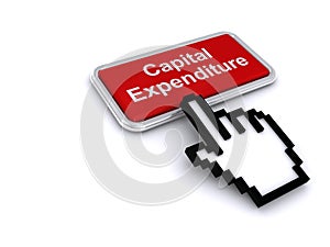 Capital expenditure button on white photo