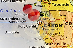 Capital of Gabon Libreville pinned map