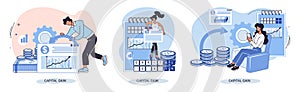 Capital gain metaphor, net income, monetary profit, growing graph up. Economic growth, income from investment
