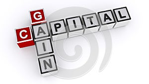 Capital gain word block on white