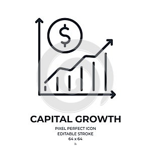 Capital growth editable stroke outline icon isolated on white background flat vector illustration. Pixel perfect. 64 x 64