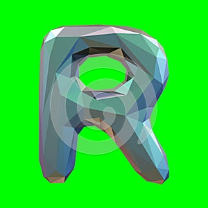 Capital latin letter R in low poly style isolated on green background