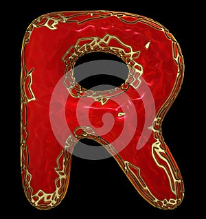 Capital latin letter R in low poly style red color isolated on black background