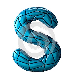 Capital latin letter S in low poly style blue color isolated on white background. 3d