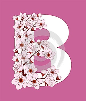 Capital letter B patterned with cherry blossom twig