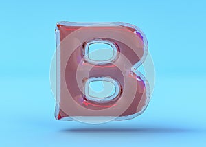 Capital letter B. Uppercase. Transparent balloon font. 3D illustration