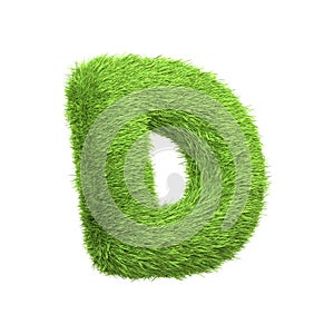 Capital letter D shaped from lush green grass, isolated on a white background photo