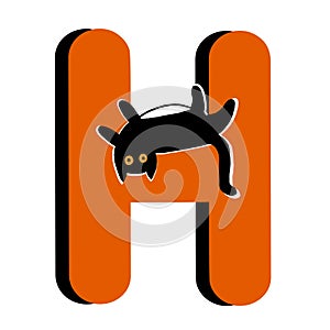 Capital Letter H,Orange Alphabet Clipart with Black Cat