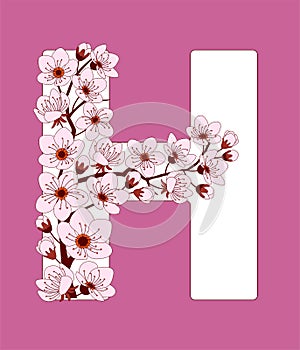 Capital letter H patterned with cherry blossom twig