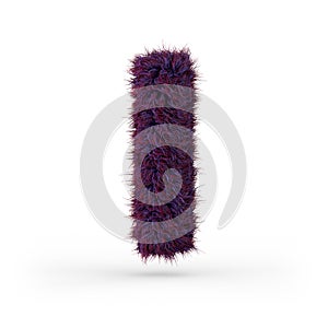 Capital letter I. Uppercase. Purple fluffy and furry font. 3D
